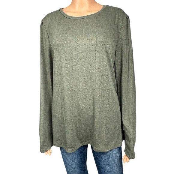 Well Worn Womens XXL Green Long Sleeve Shirt Crewneck Top Blouse New - Picture 2 of 9